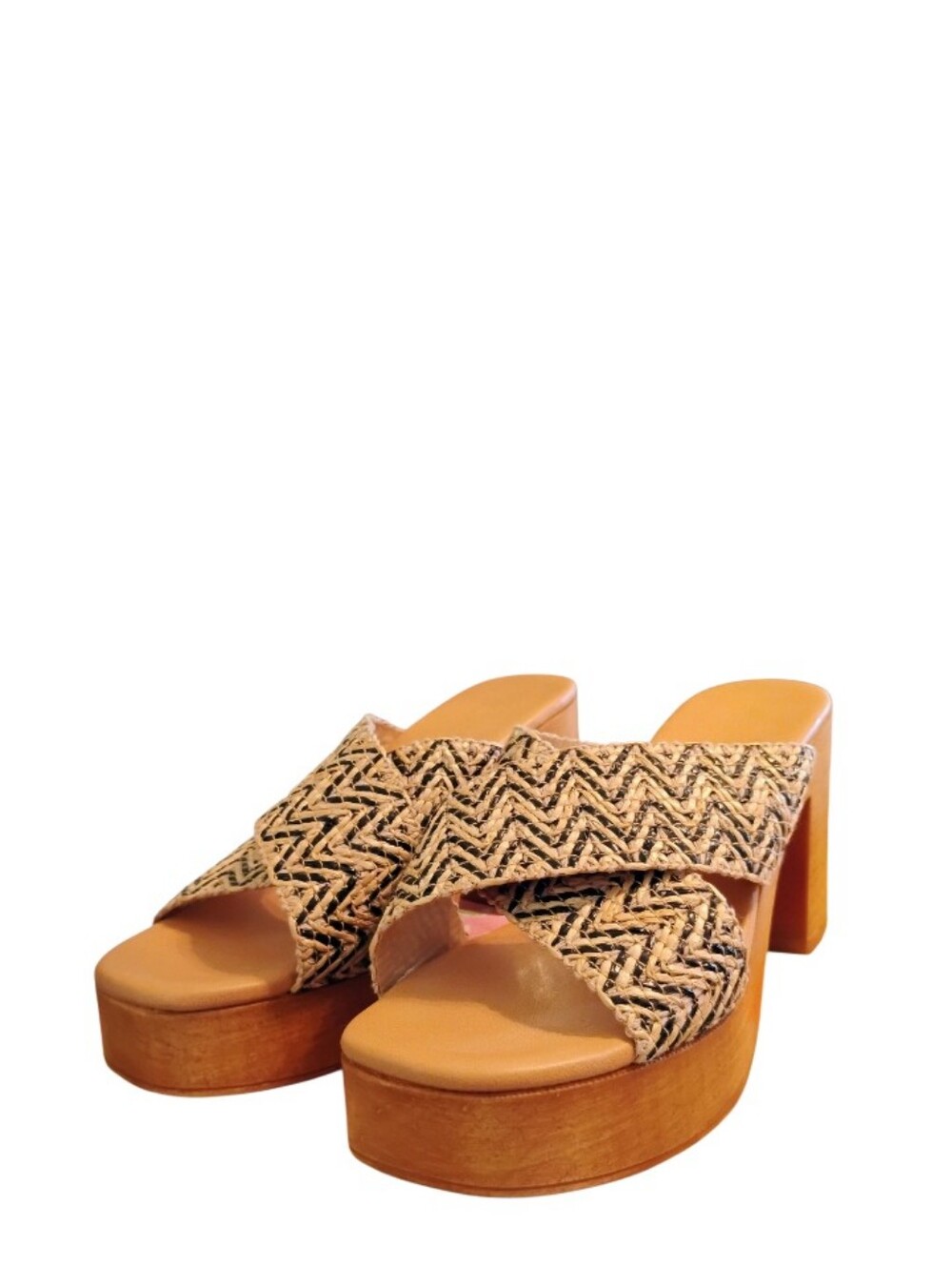 Ilaria Sartori Chunky Woven Cross-Strap Platform Slides in Tan